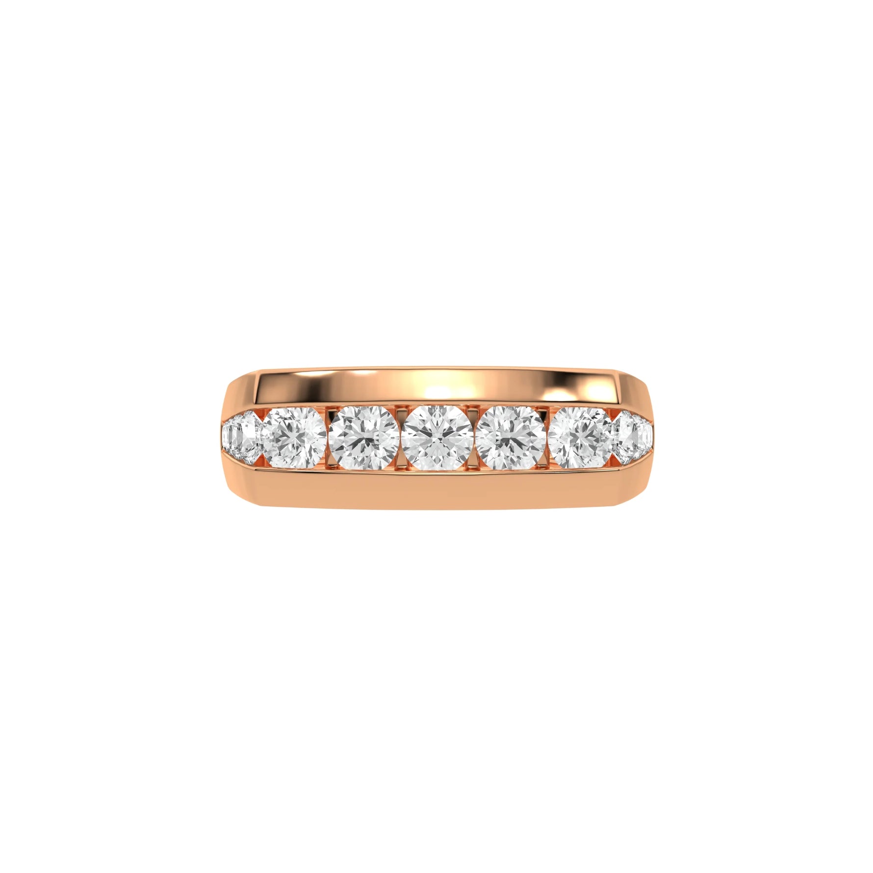 14K Rose  Gold Mens Channel Set Wedding Ring 