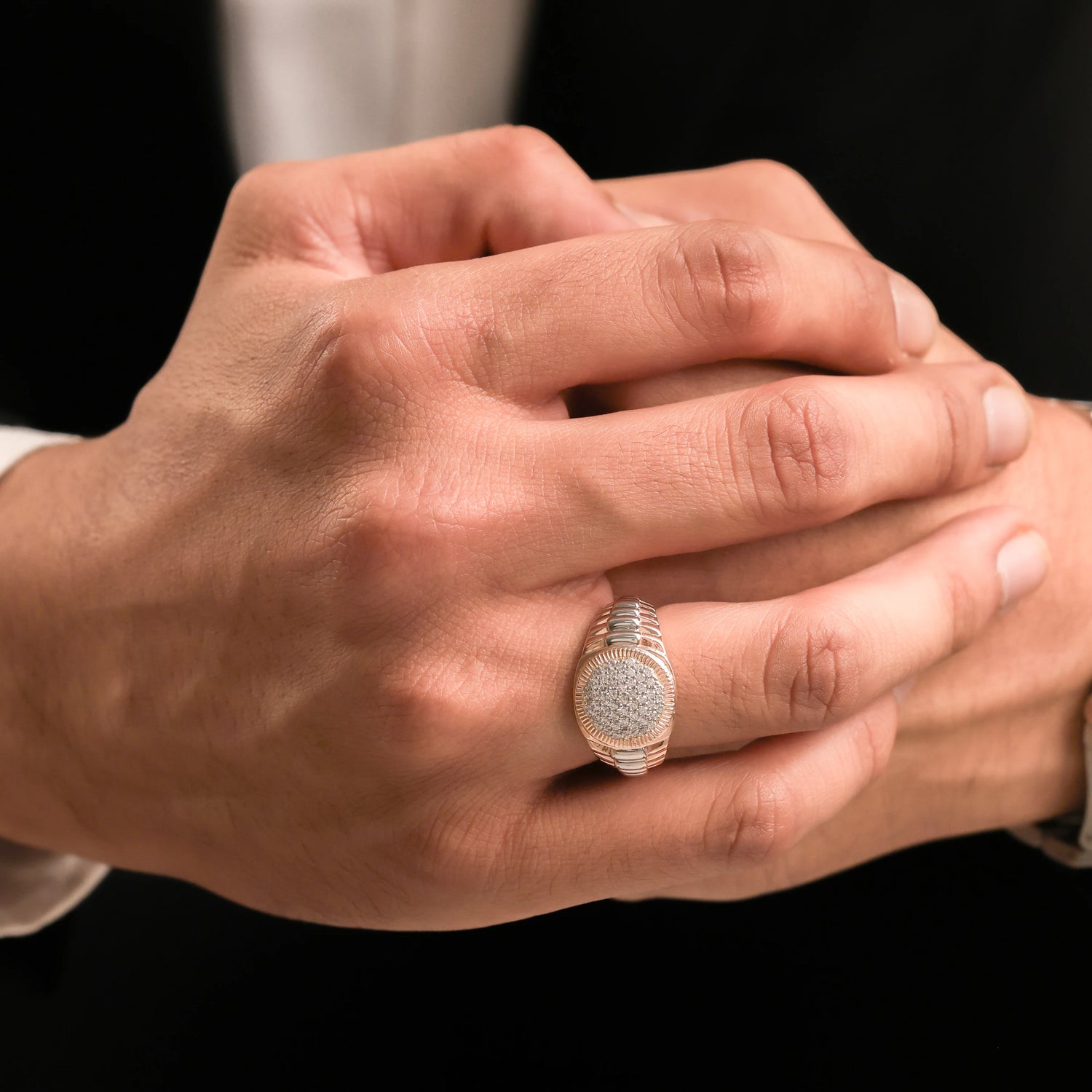 Round Diamond Signet Mens Ring 
