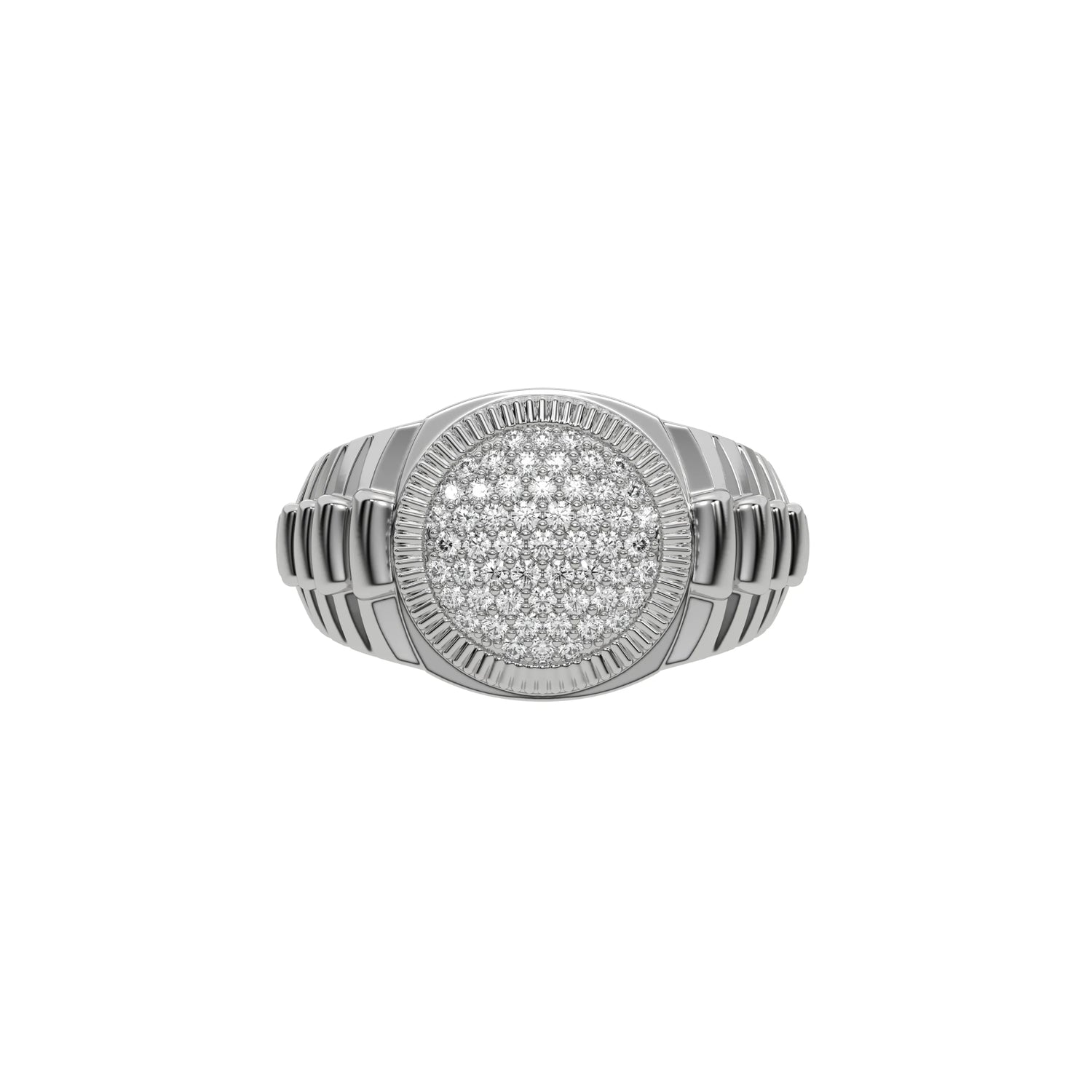 14K White Gold Signet Pinky Round Diamond Mens Ring 