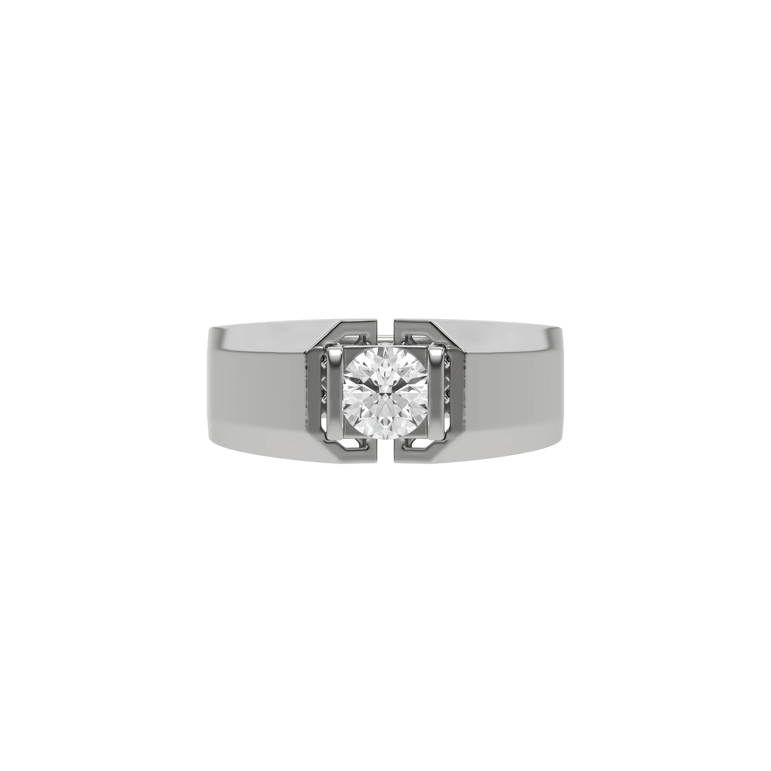 14k White Gold Mens Diamond Solitaire Ring