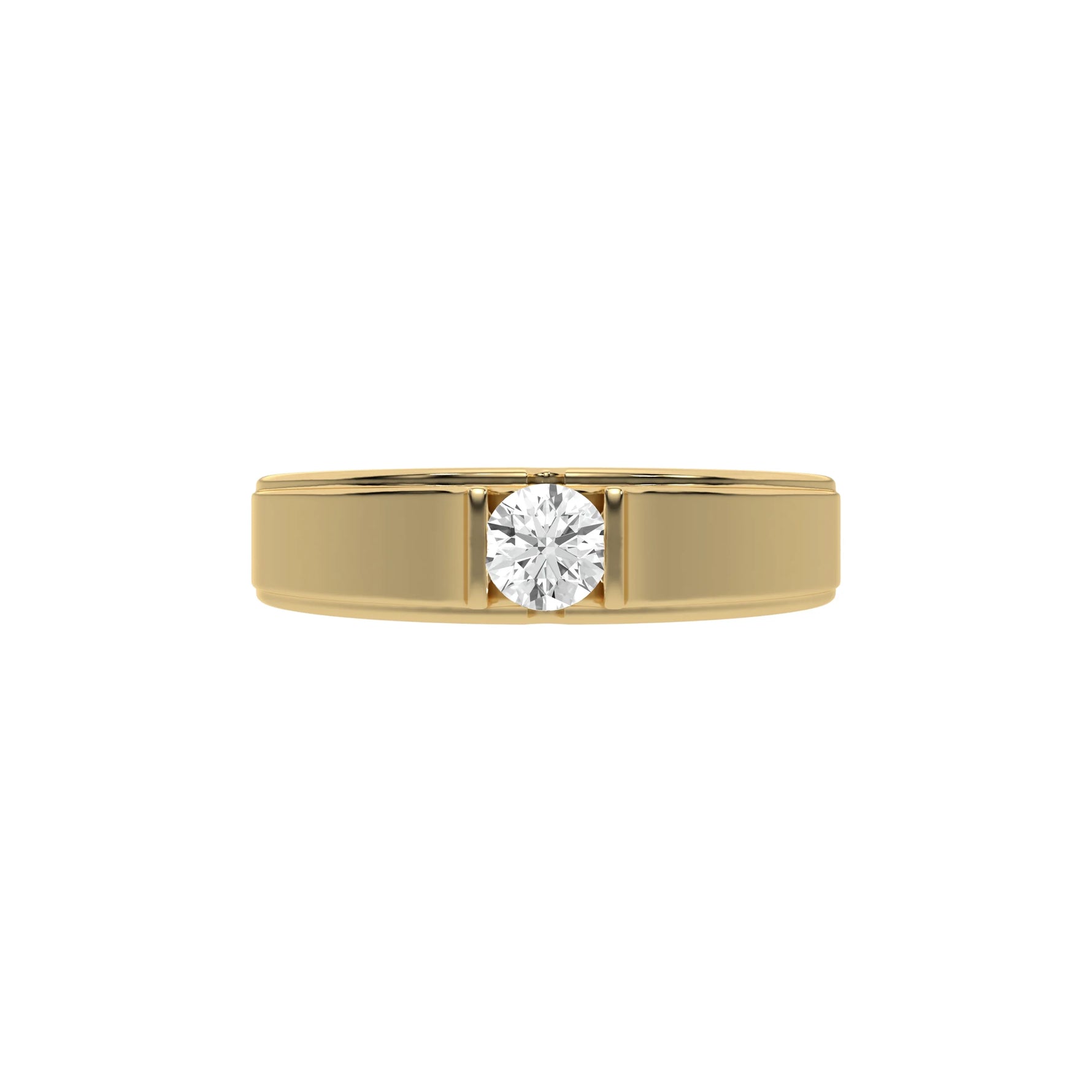 14K Yellow Gold Round Diamond Tension Set Mens Ring 