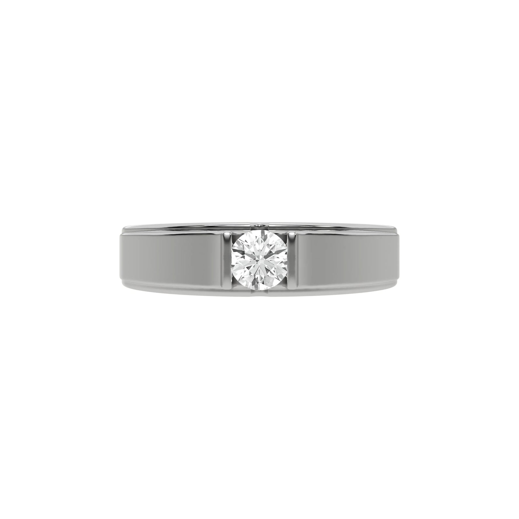 14K White Gold Round Diamond Tension Set Mens Ring 