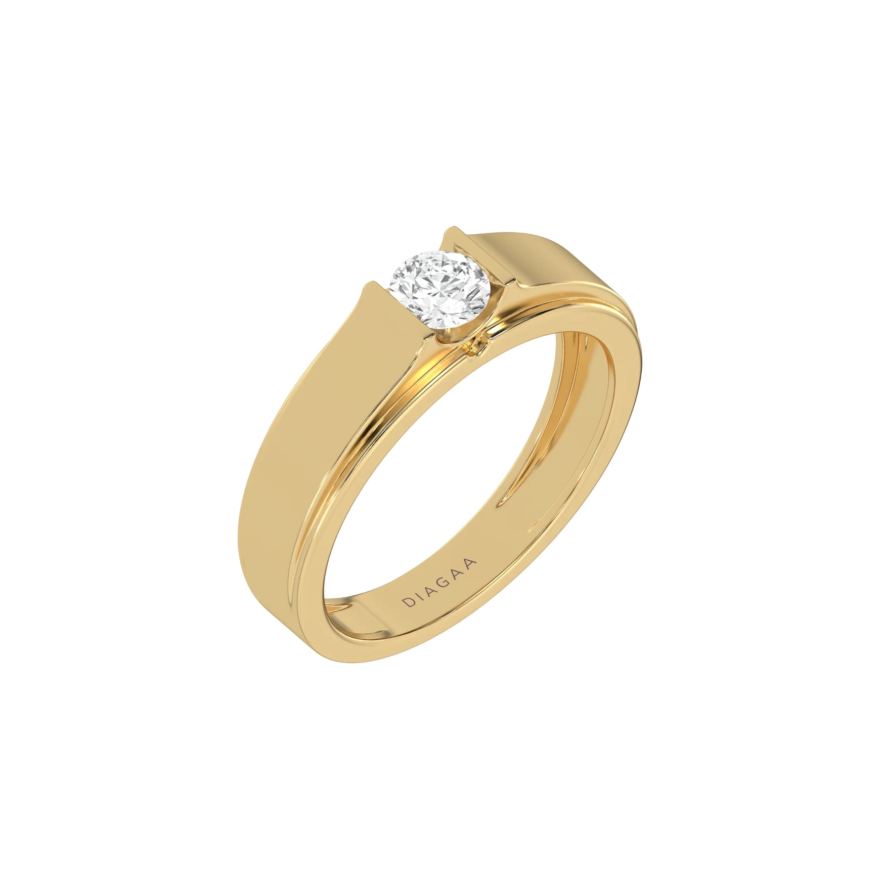 18K Yellow Gold Round Diamond Tension Set Mens Ring 