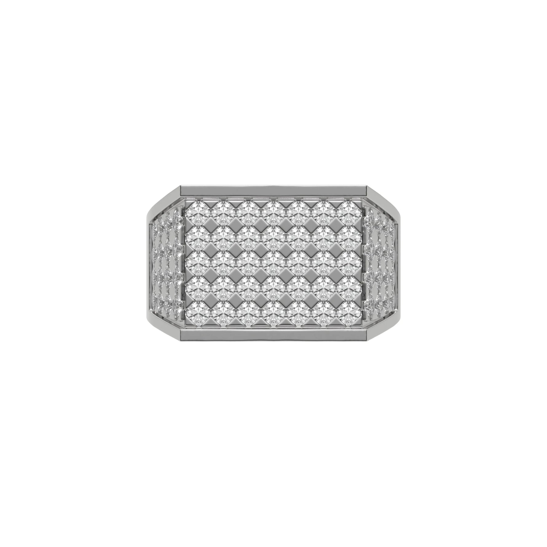 14K White Gold Mens Round cluster Signet  Ring 