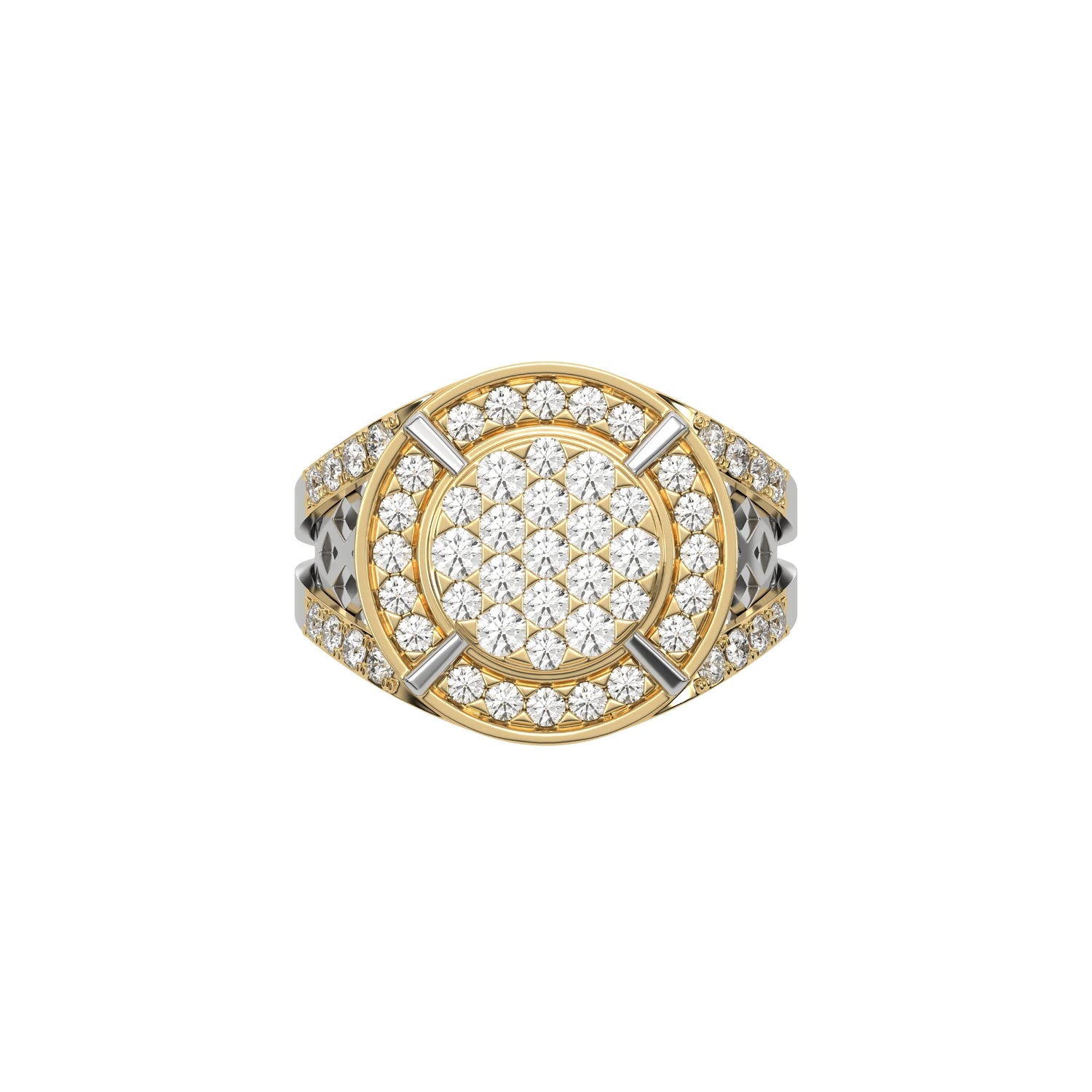14K Yellow Gold Mens Round Diamond Disk Signet Ring
