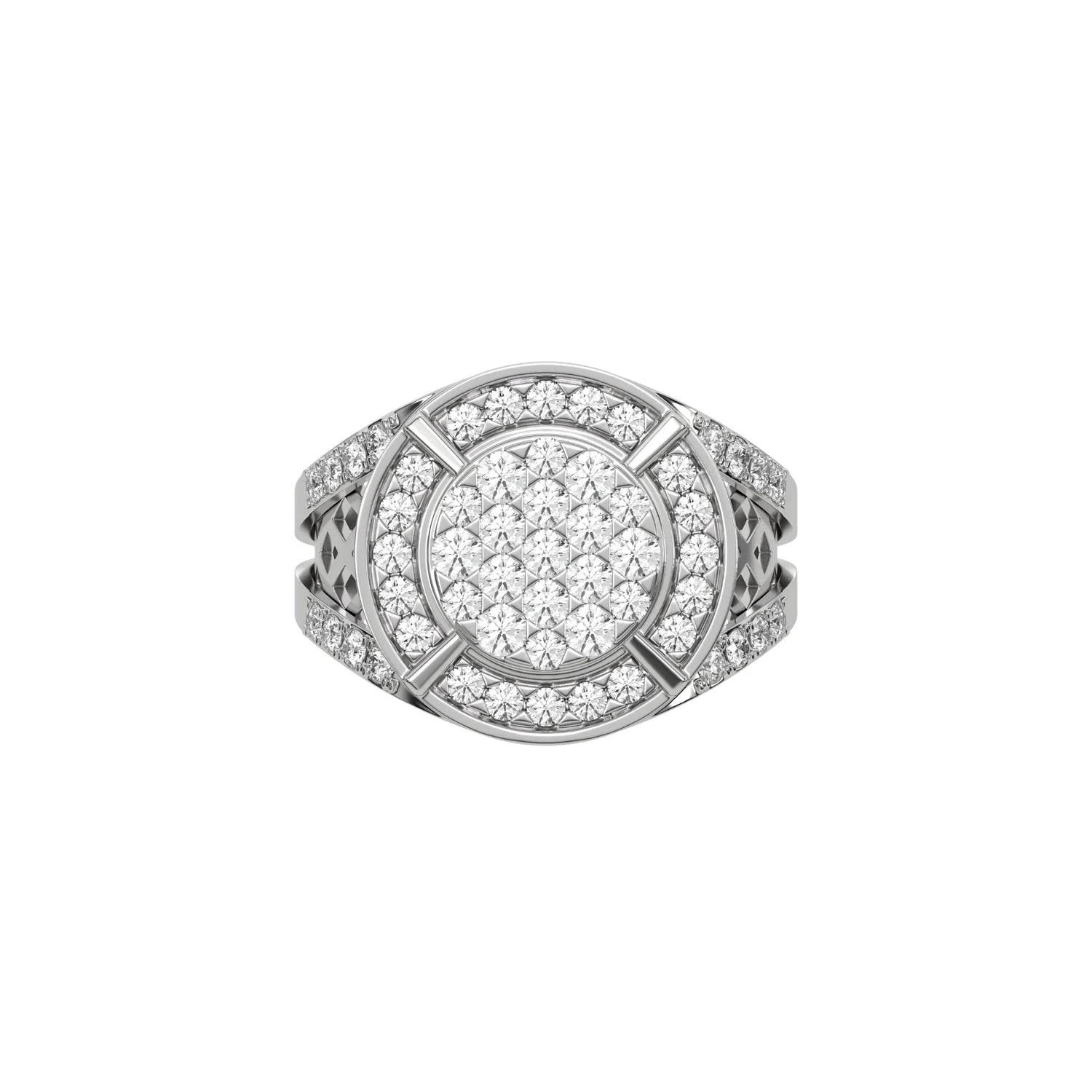 14K White Gold Mens Round Diamond Disk Signet Ring