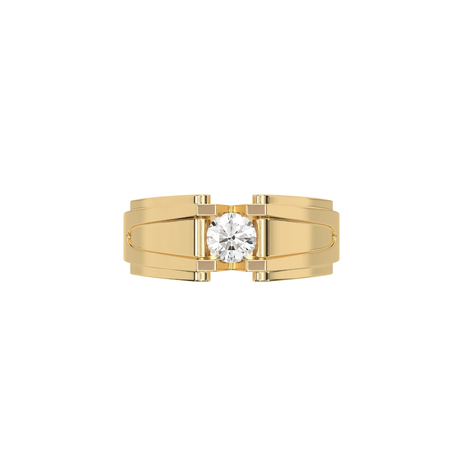 14K Yellow Gold Mens tension Set Diamond Ring