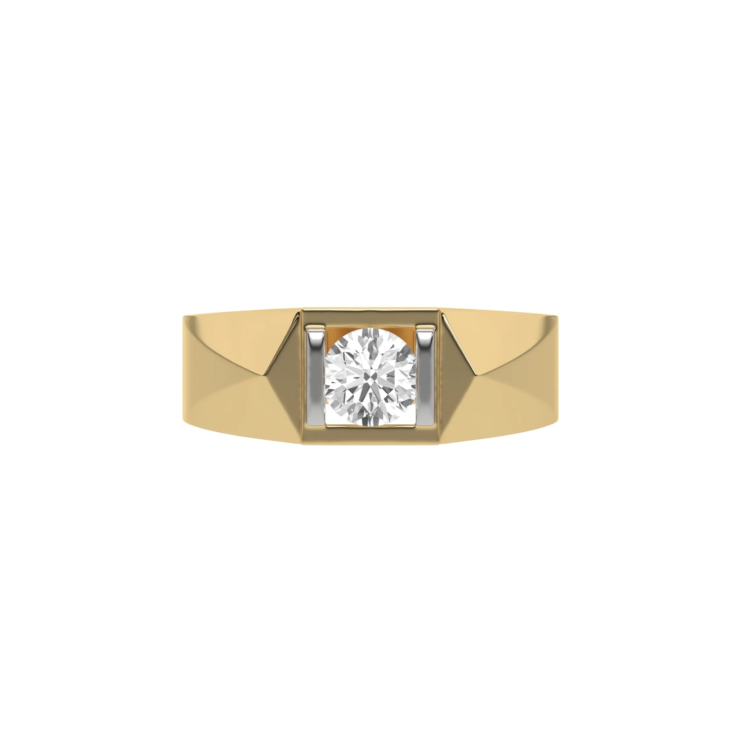 14k Yellow Gold Mens Tension Set Diamond Ring 