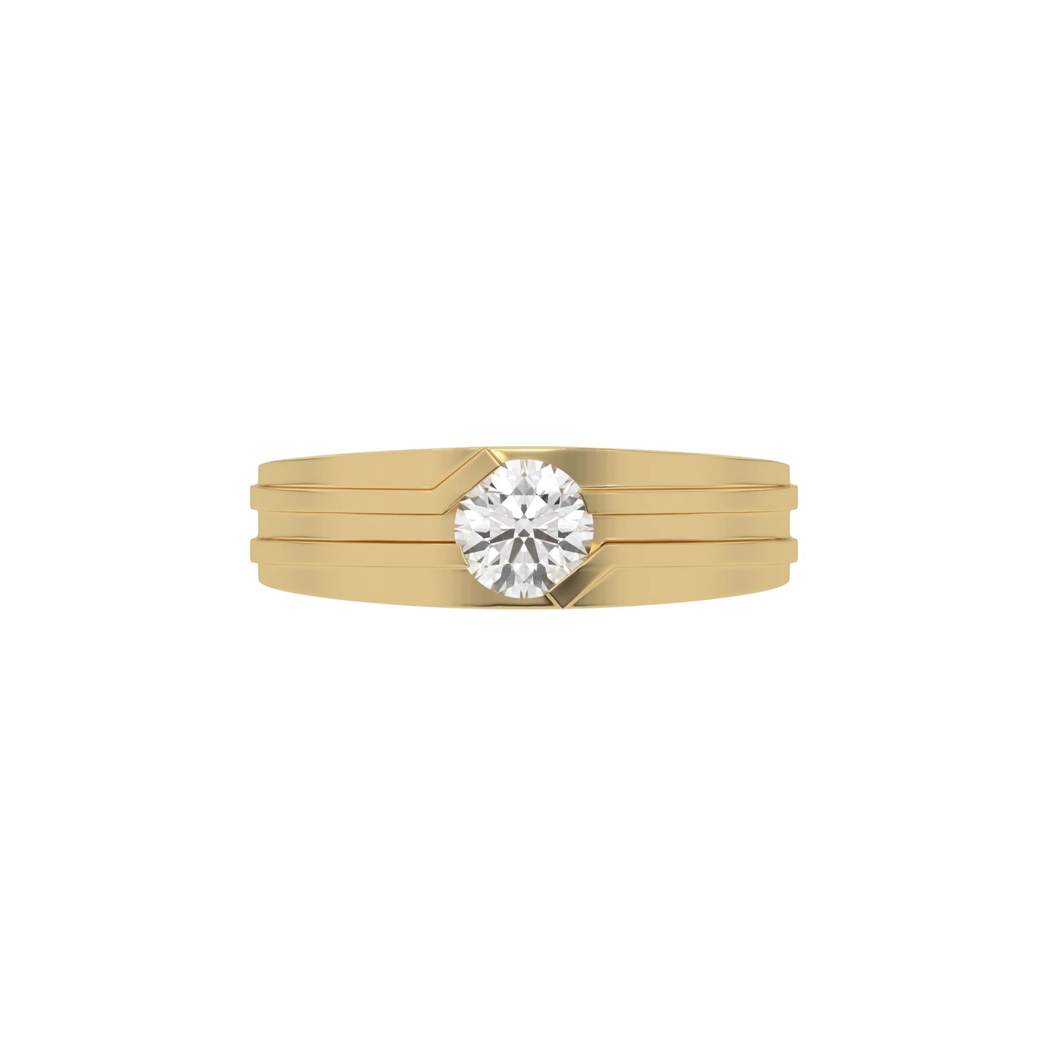 14K Yellow Gold Mens Tow Tone Round Diamond Solitaire Ring