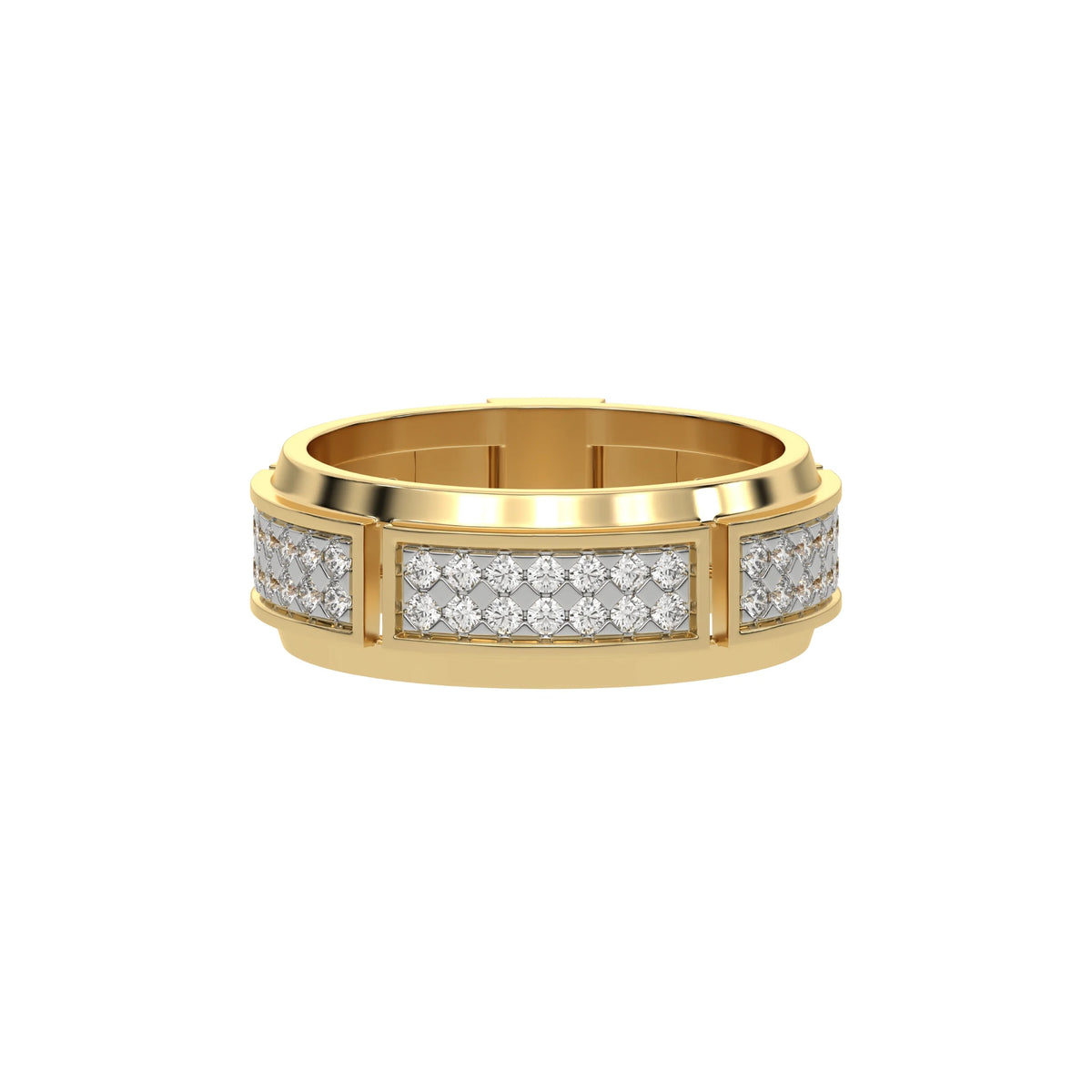 14K Yellow Gold Mens Two Row Diamond Ring  