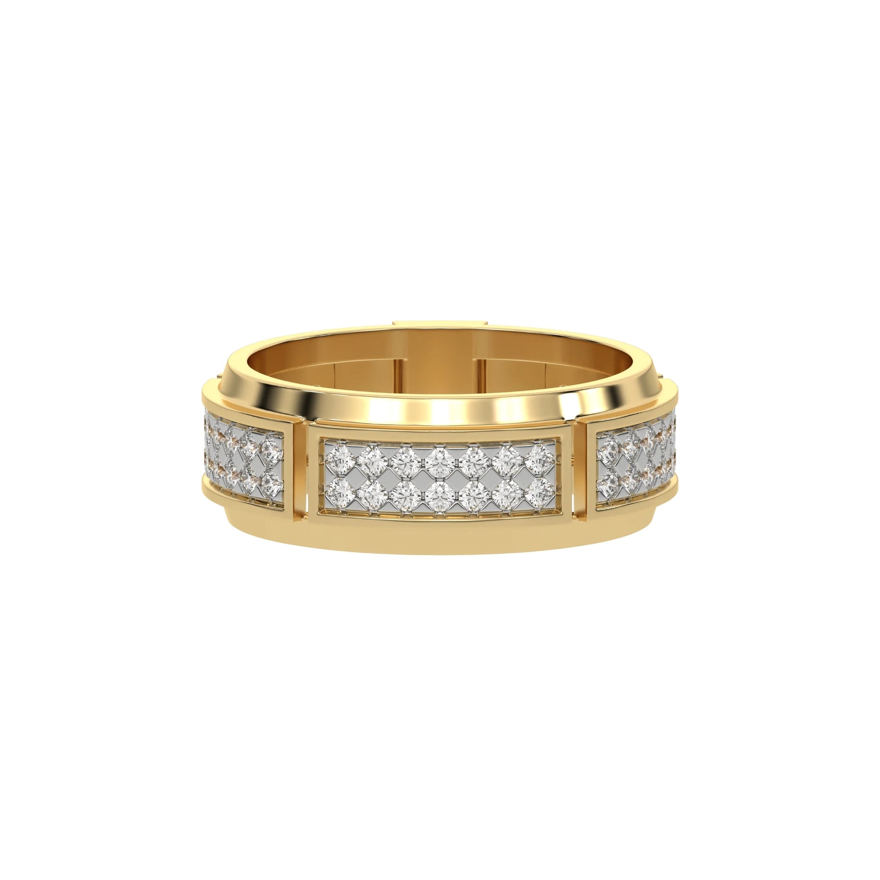 14K Yellow Gold Mens Two Row Diamond Ring  