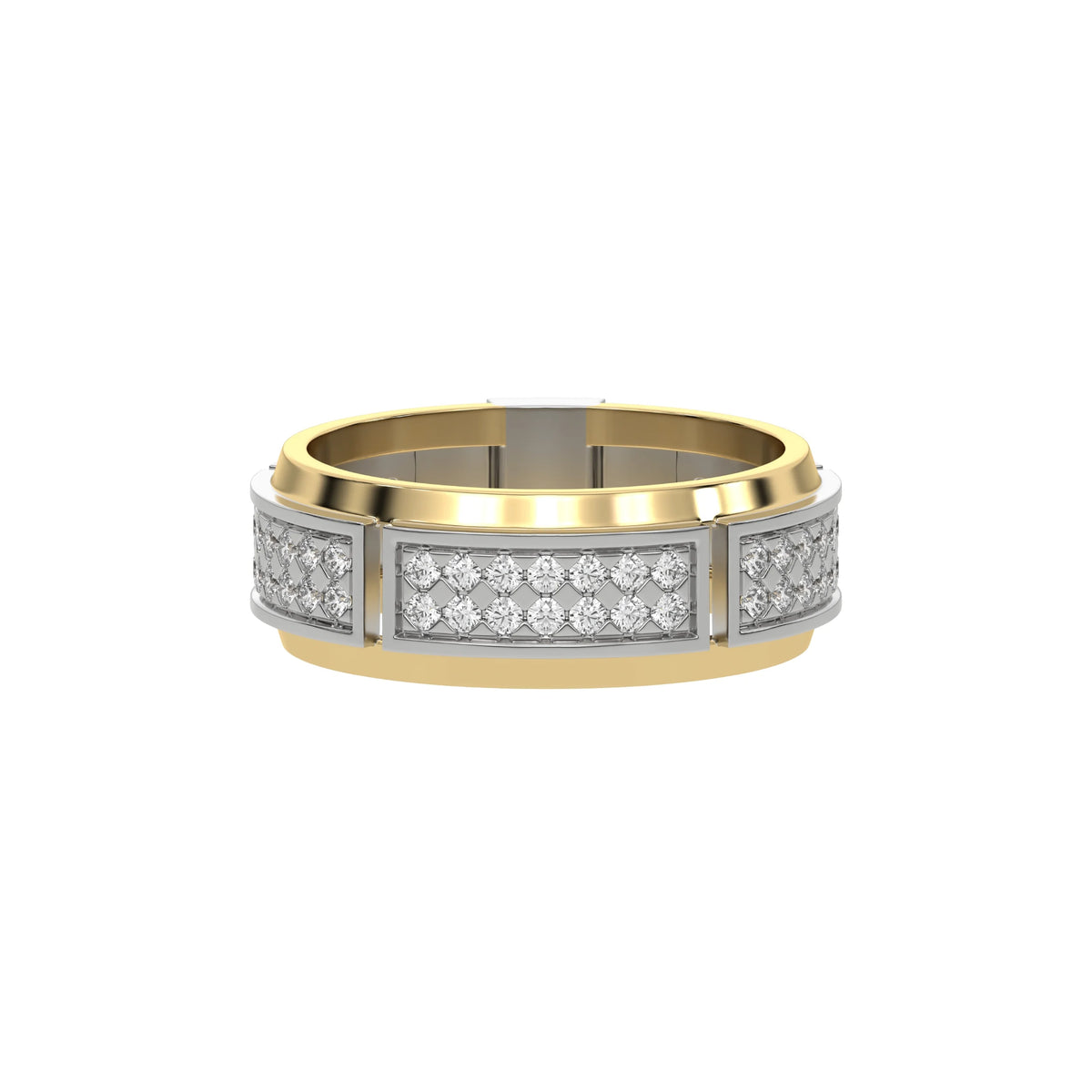 18K Yellow Gold Mens Two Row Diamond Ring  