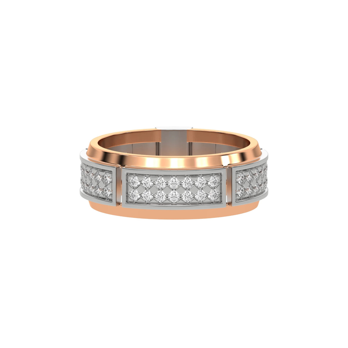 14K Rose Gold Mens Two Row Diamond Ring  