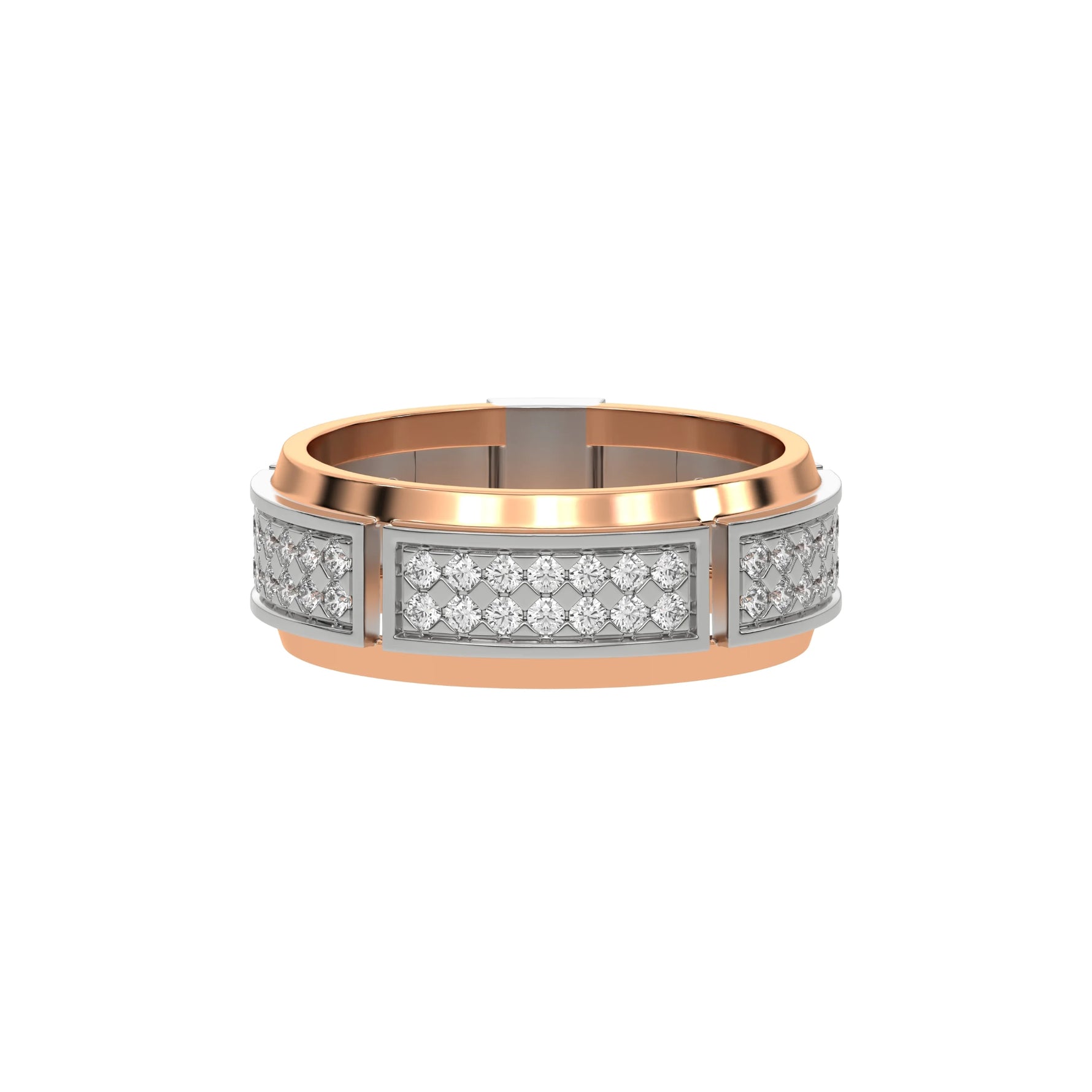 14K Rose Gold Mens Two Row Diamond Ring  