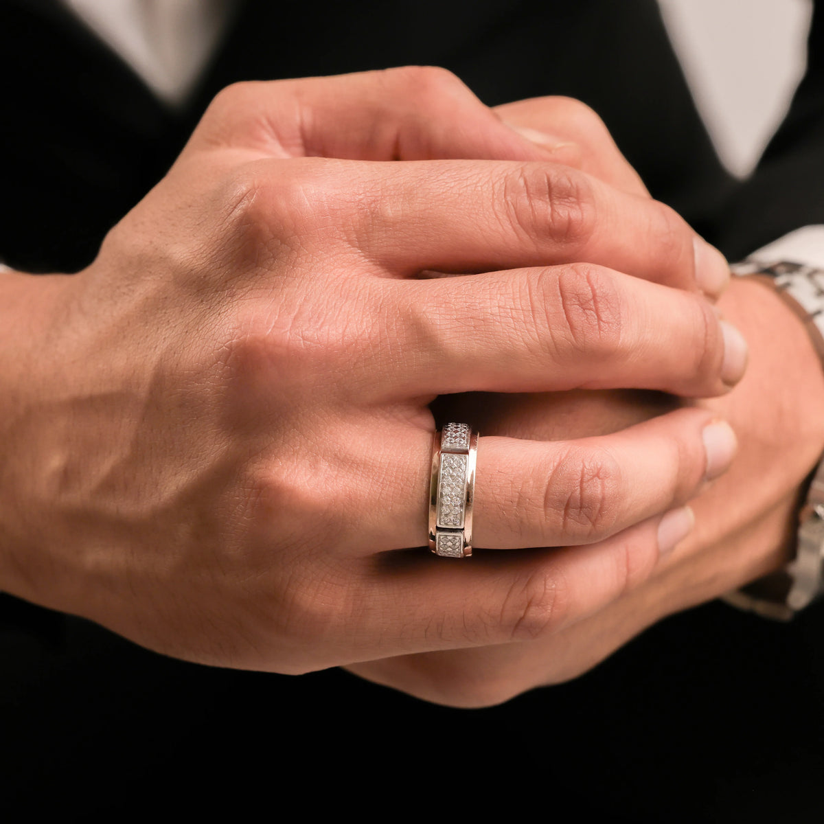 Mens Two Row Diamond Ring