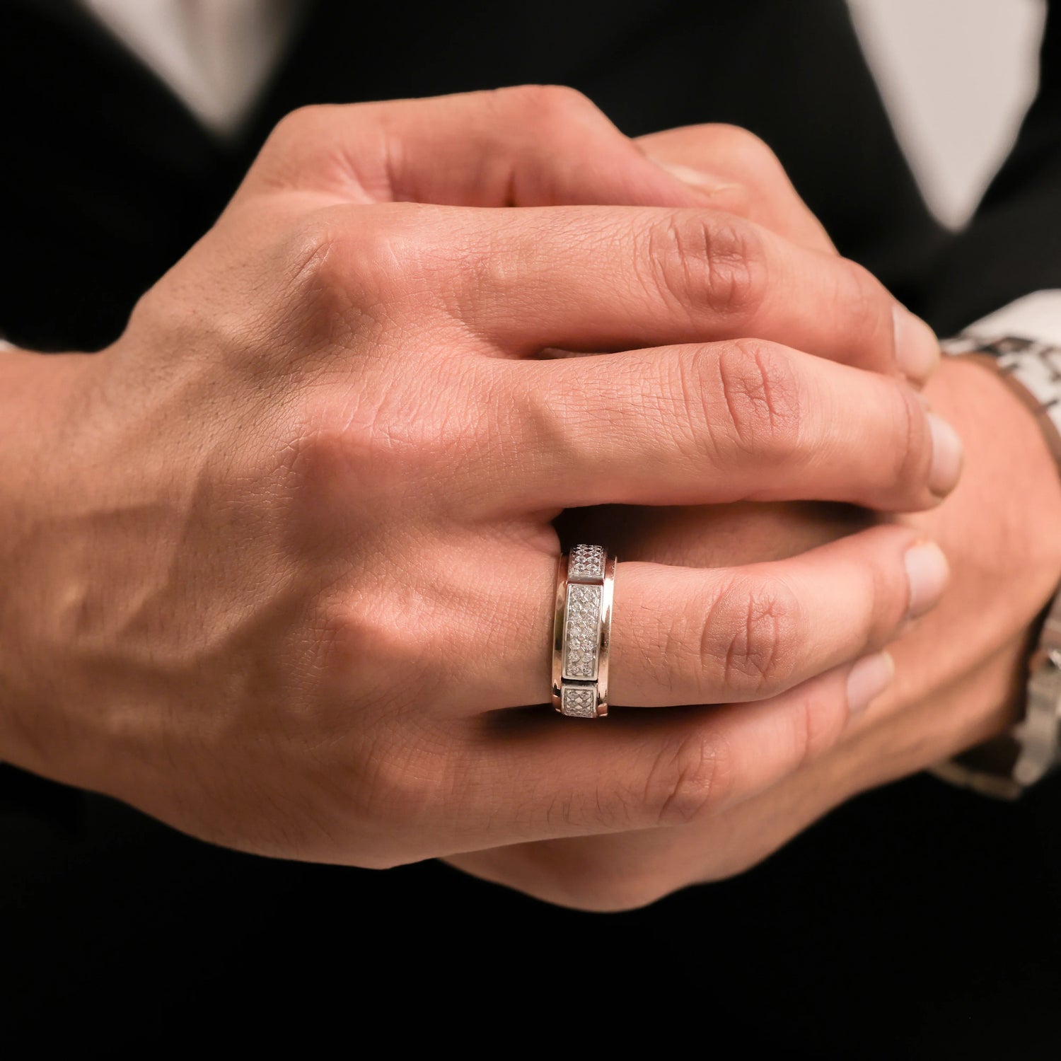 Mens Two Row Diamond Ring