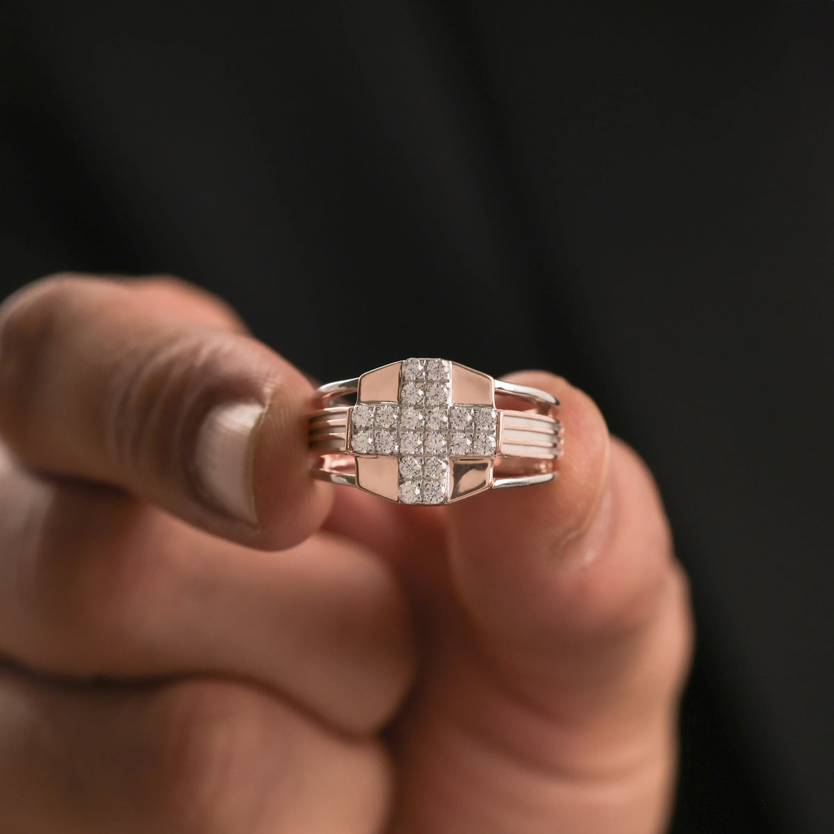 Round Diamond Cross Mens Ring 