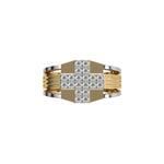 14K Yellow Gold Two Tone Cross Round Diamond Mens Ring