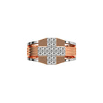 14K Rose Gold Two Tone Cross Round Diamond Mens Ring