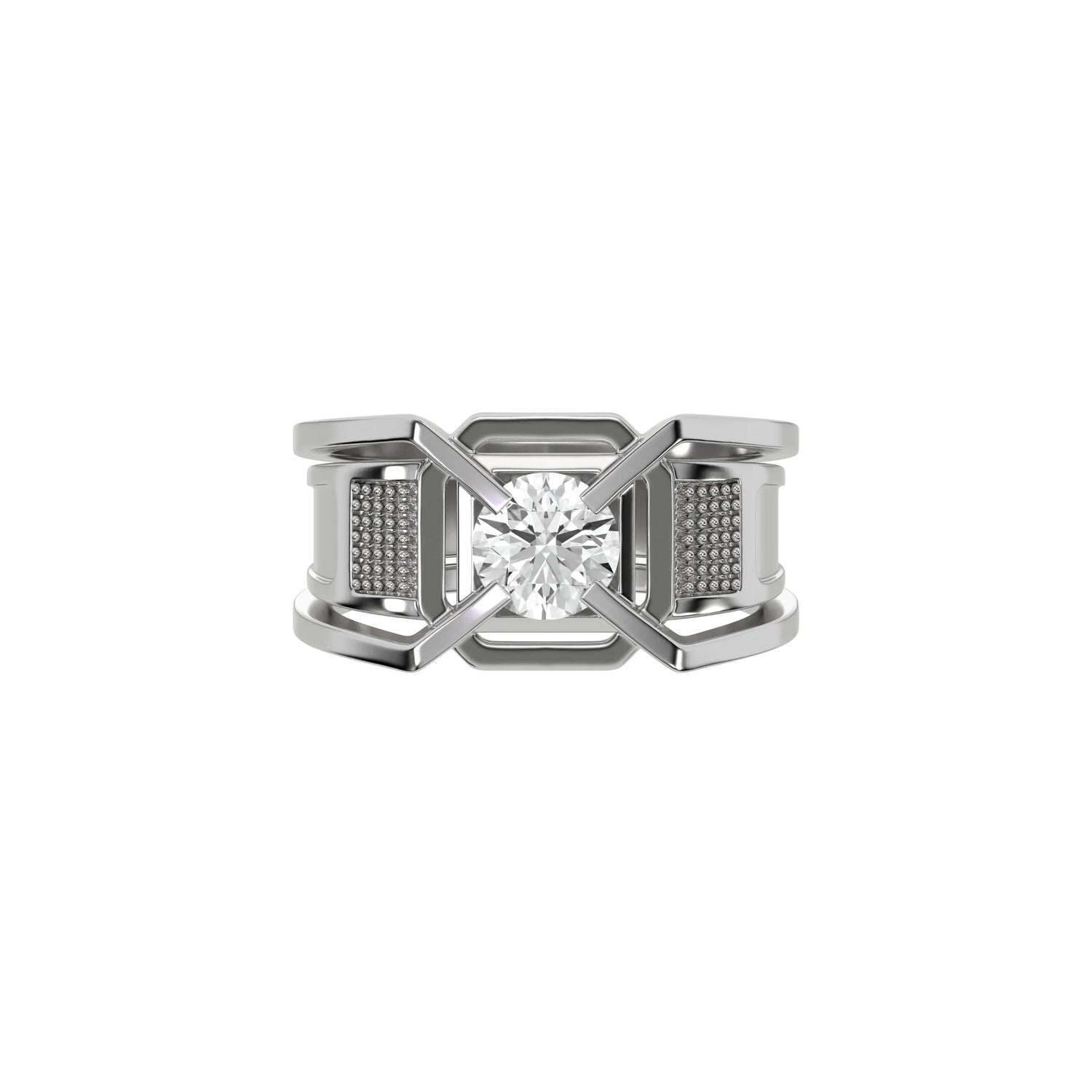 14K White Gold Mens Two Tone Round Diamond Solitaire Ring