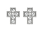 18k white gold round cut diamond cross stud earrings set in pave setting.
