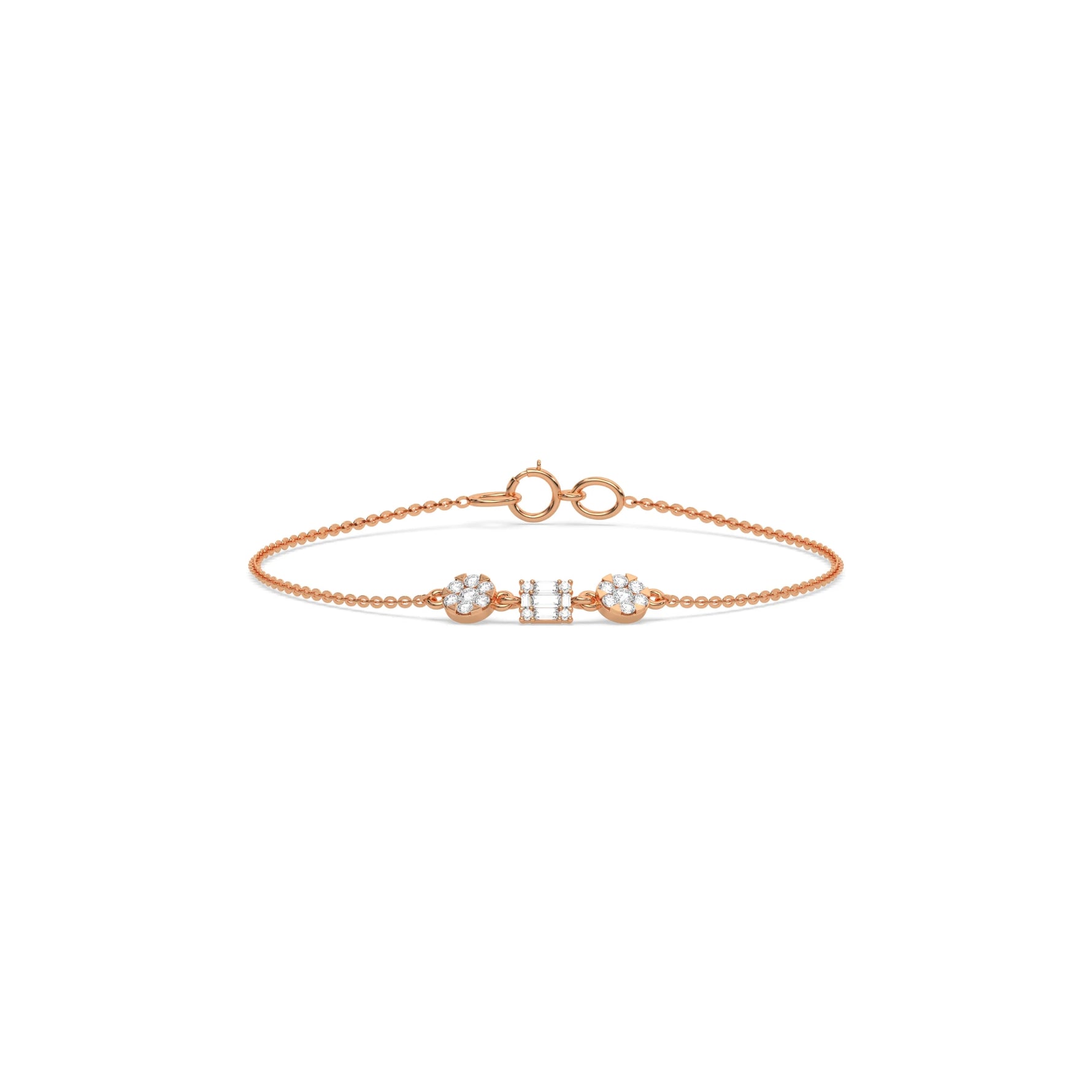 14K Rose Gold Baguette and Round Cut Diamond Bracelet