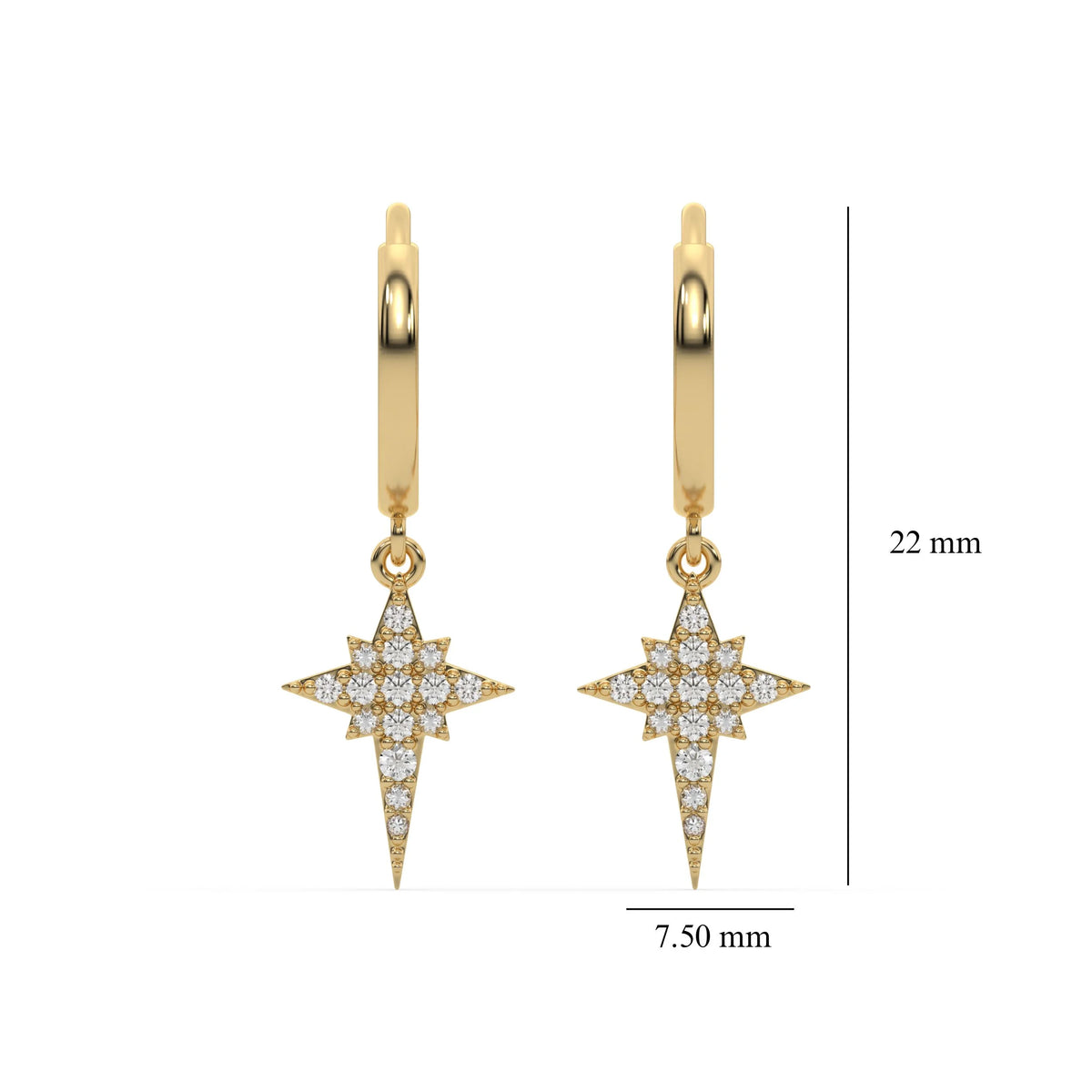 18k yellow gold natural round diamond star hoop earrings