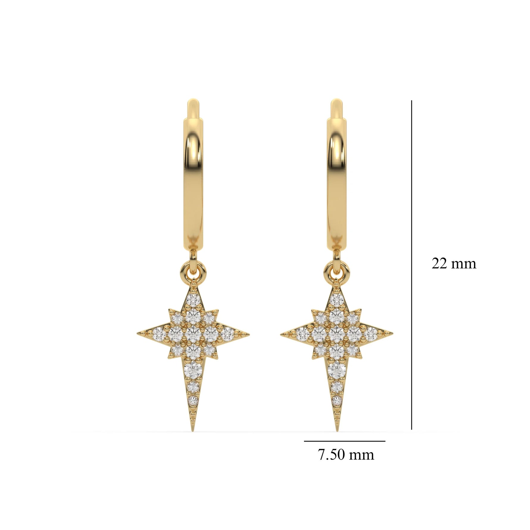18k yellow gold natural round diamond star hoop earrings