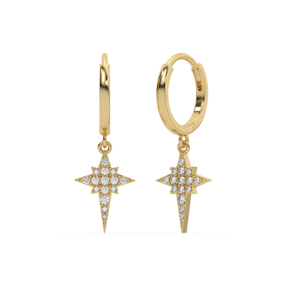 18k yellow gold natural round diamond star hoop earrings