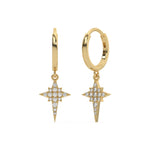 18k yellow gold natural round diamond star hoop earrings