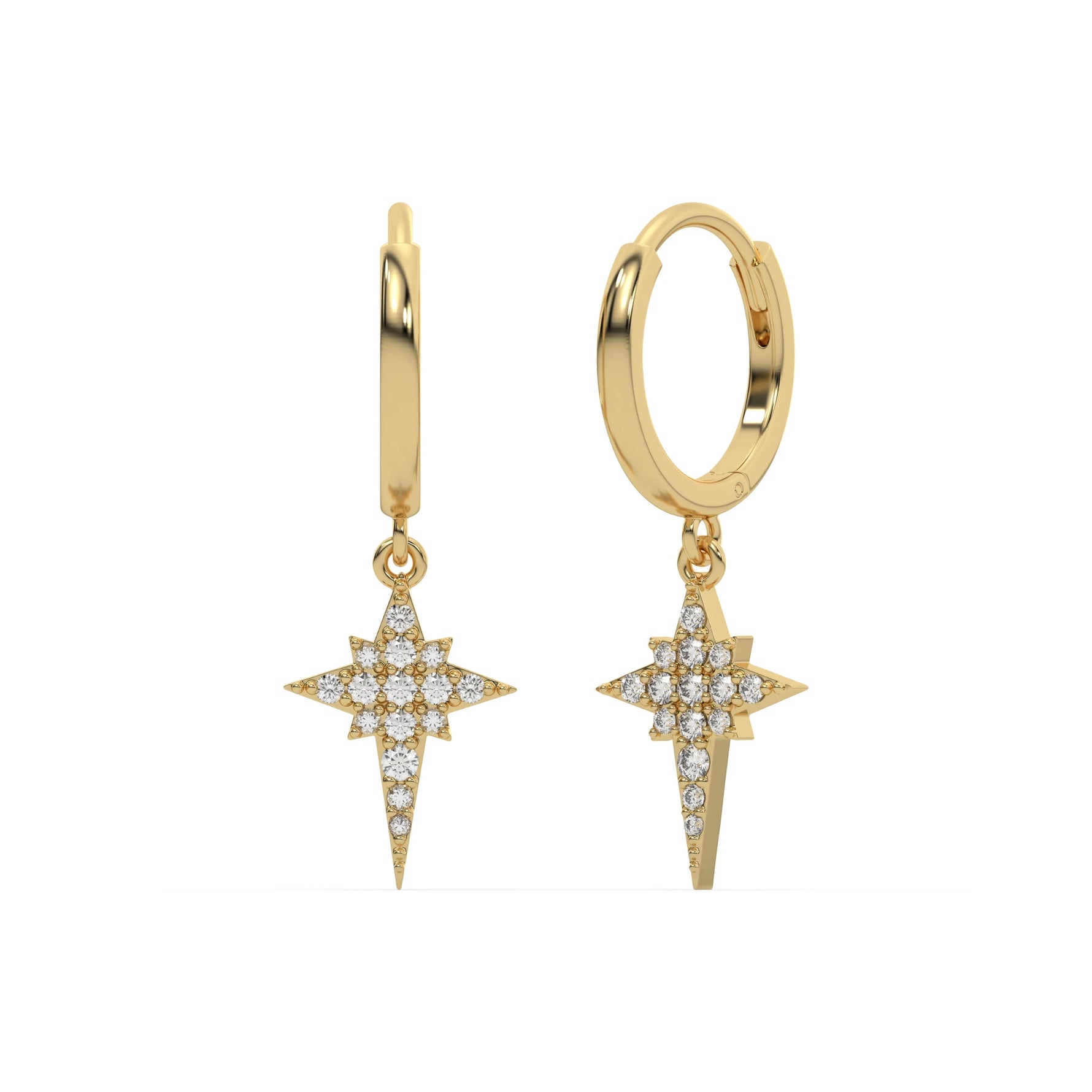 18k yellow gold natural round diamond star hoop earrings