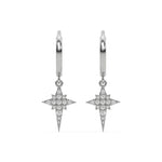 10k white gold natural round diamond star hoop earrings