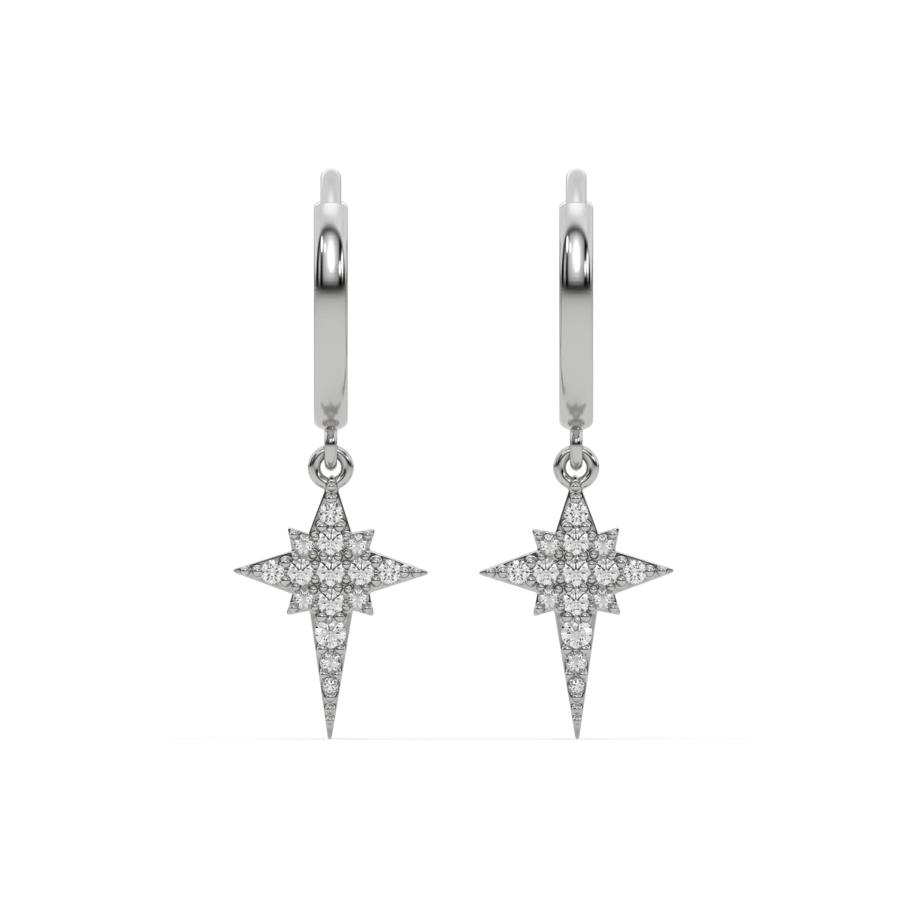 10k white gold natural round diamond star hoop earrings