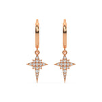 18k rose gold natural round diamond star hoop earrings