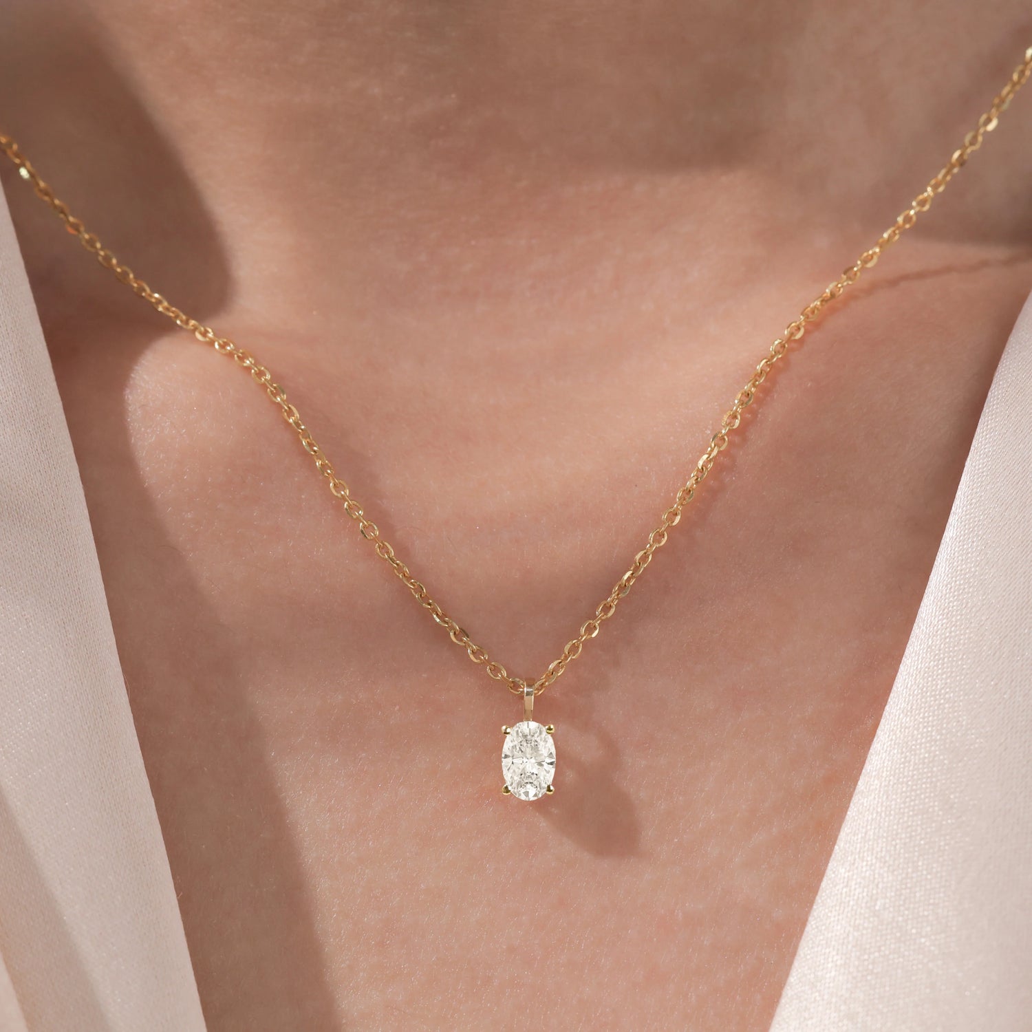 Oval Solitaire Diamond Pendant Necklace