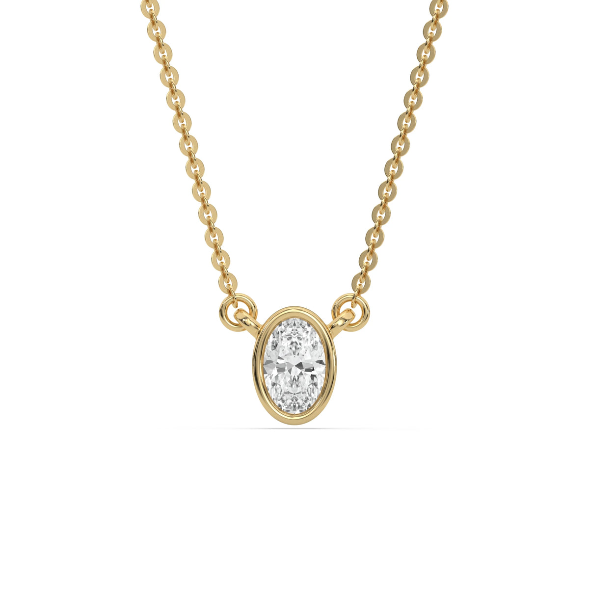 14K Yellow Gold Oval Solitaire Diamond Necklace