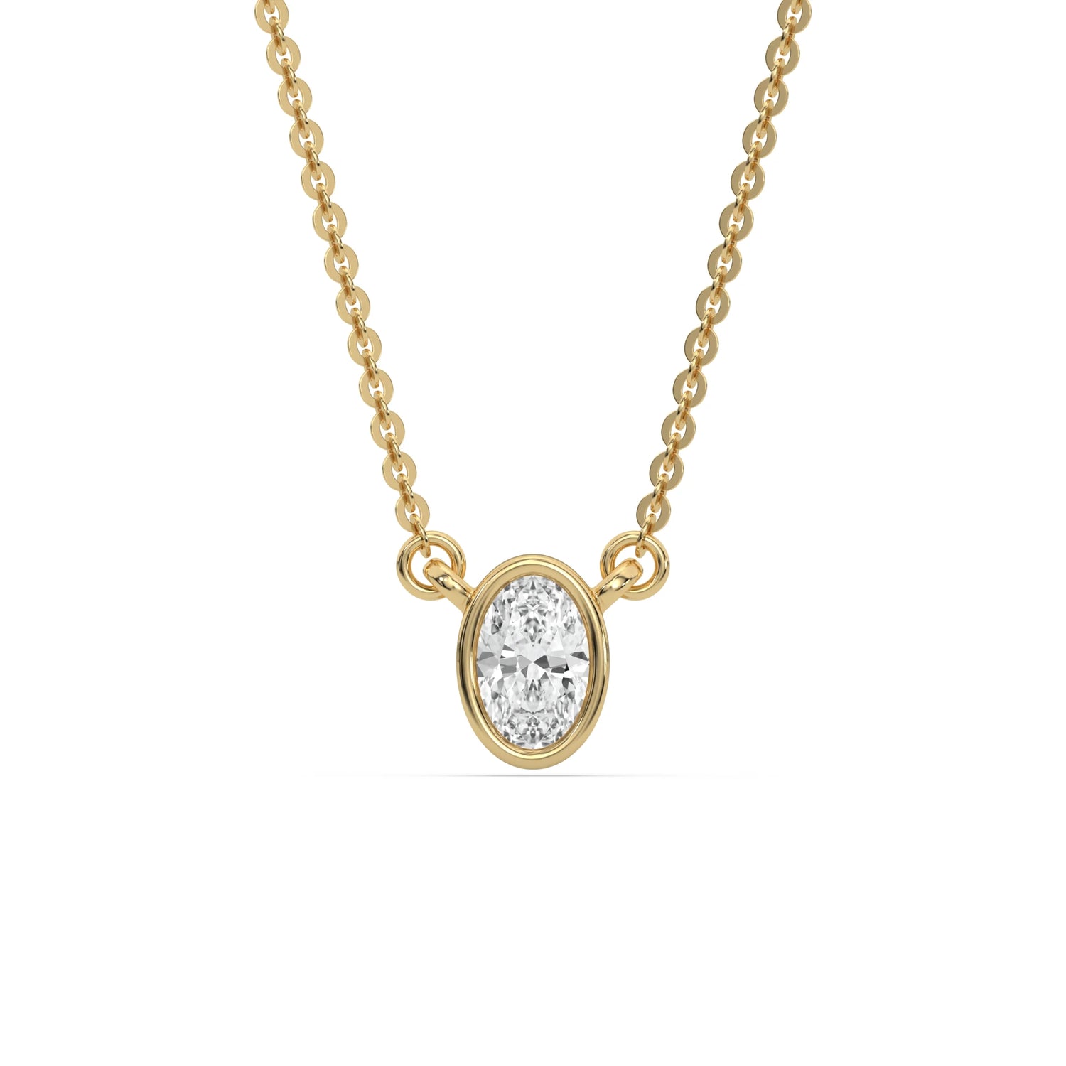 14K Yellow Gold Oval Solitaire Diamond Necklace