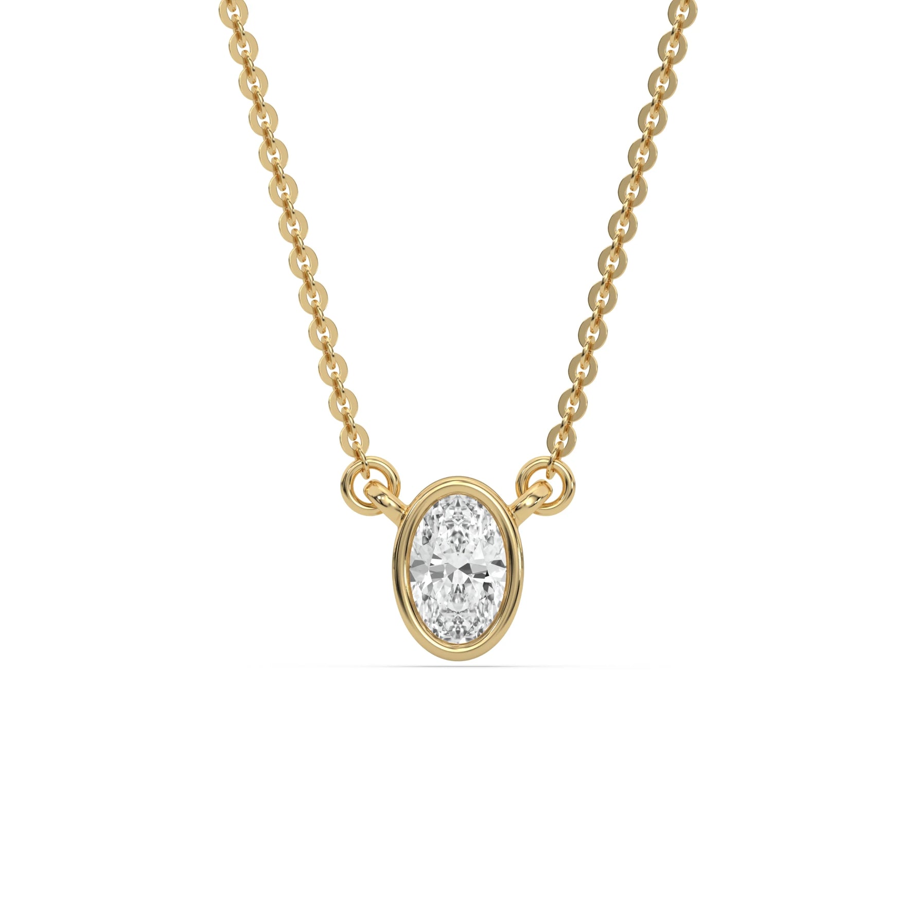 14K Yellow Gold Oval Solitaire Diamond Necklace