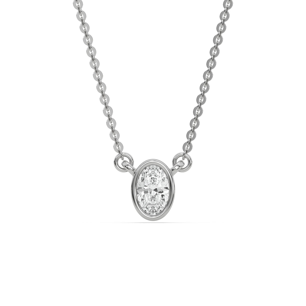 18K White Gold Oval Solitaire Diamond Necklace