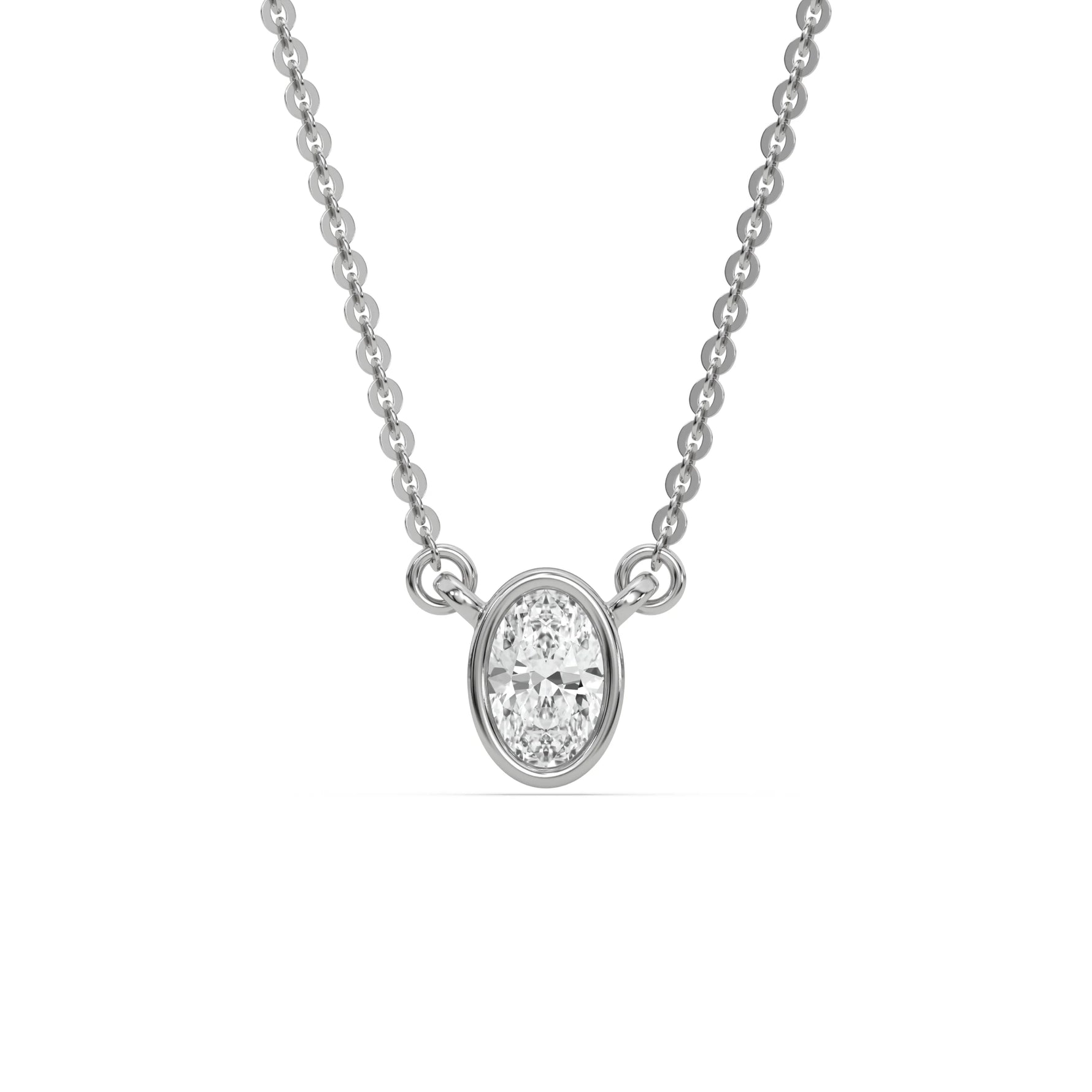 18K White Gold Oval Solitaire Diamond Necklace