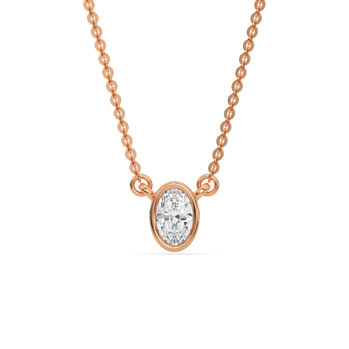 18K Rose Gold Oval Solitaire Diamond Necklace