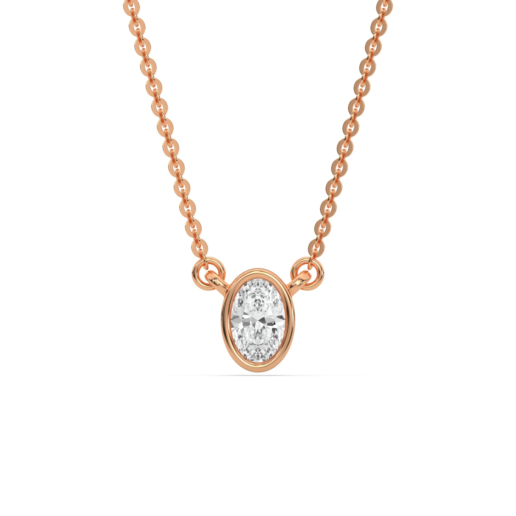 18K Rose Gold Oval Solitaire Diamond Necklace