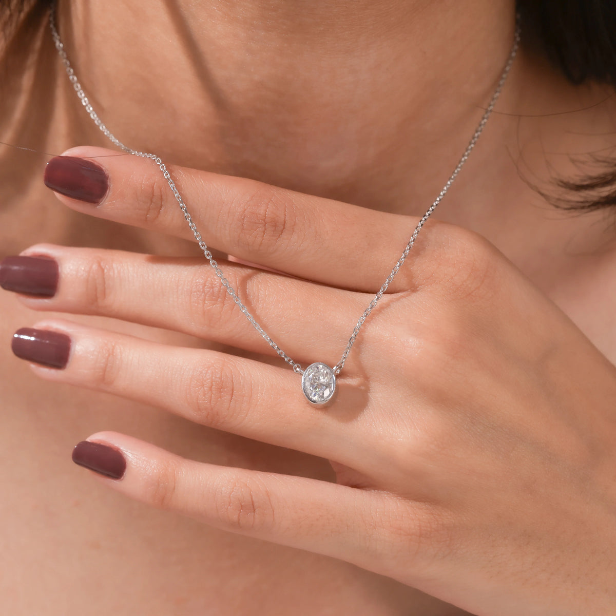 Oval Diamond Bezel Necklace 