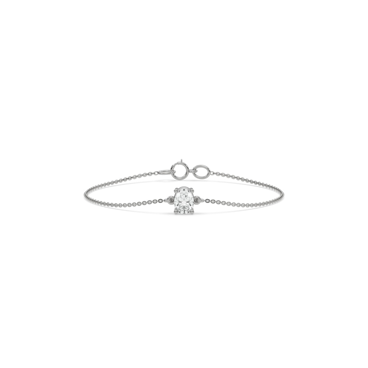 14K White Gold Oval Solitaire Diamond Bracelet