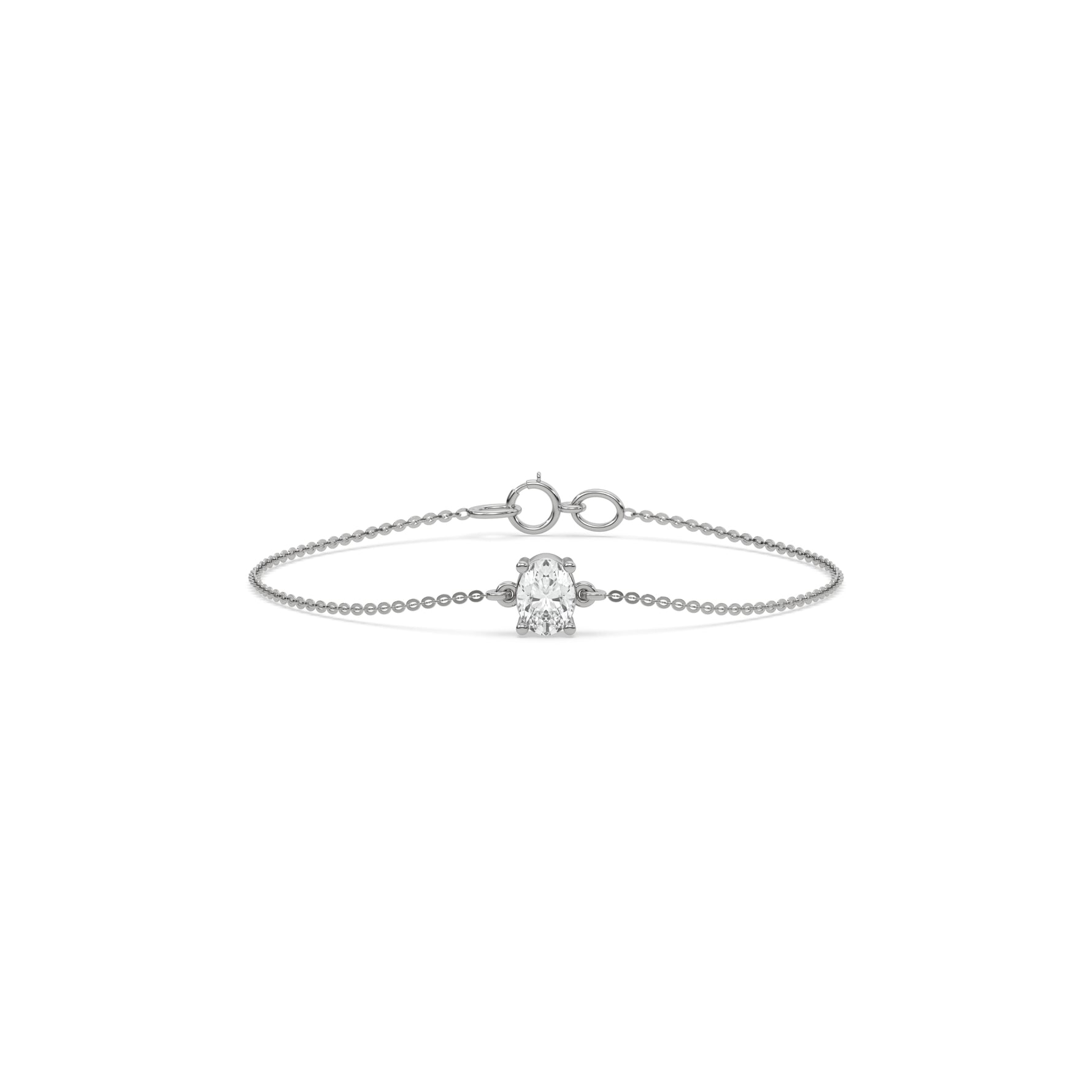 14K White Gold Oval Solitaire Diamond Bracelet