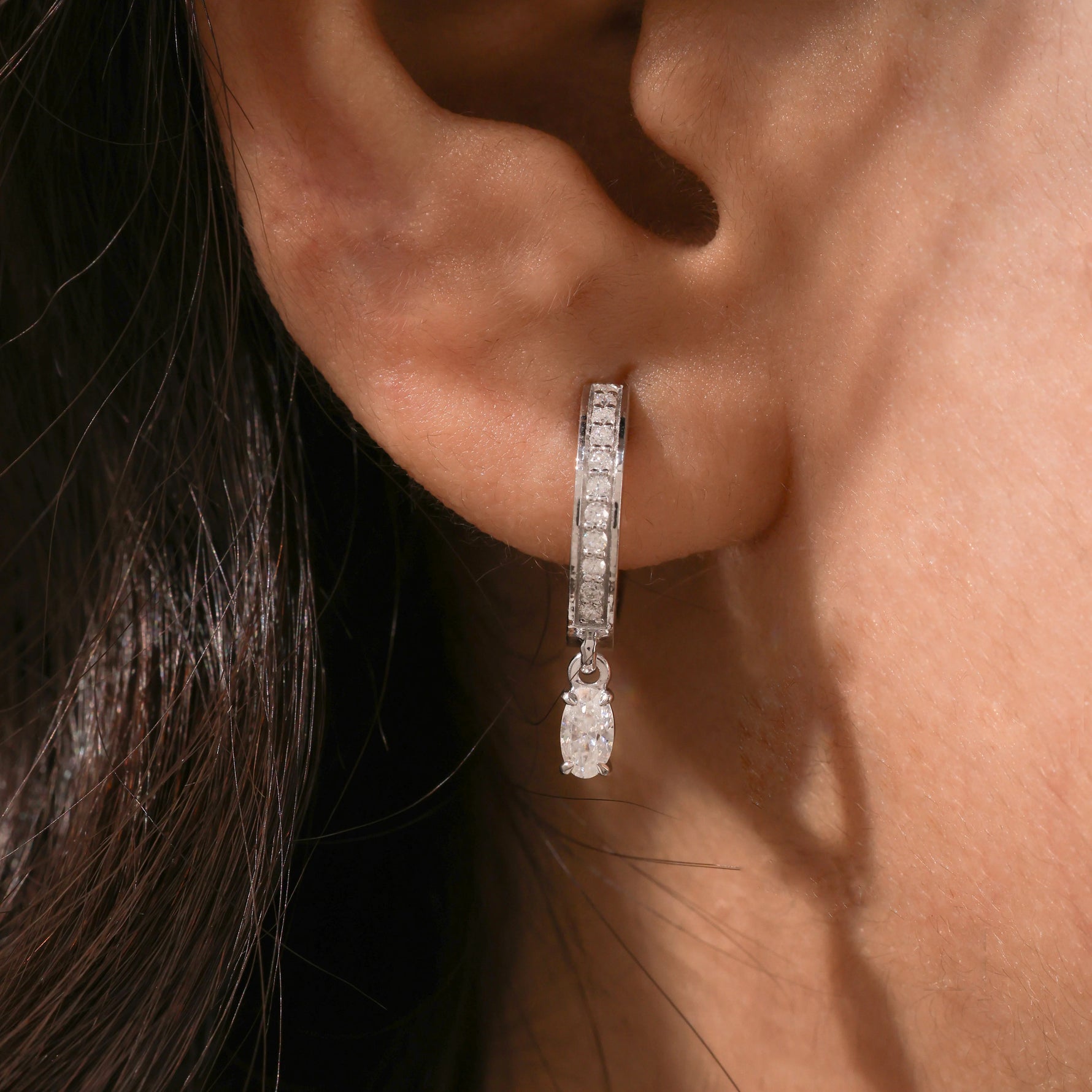 Oval Diamond Hoops Earring