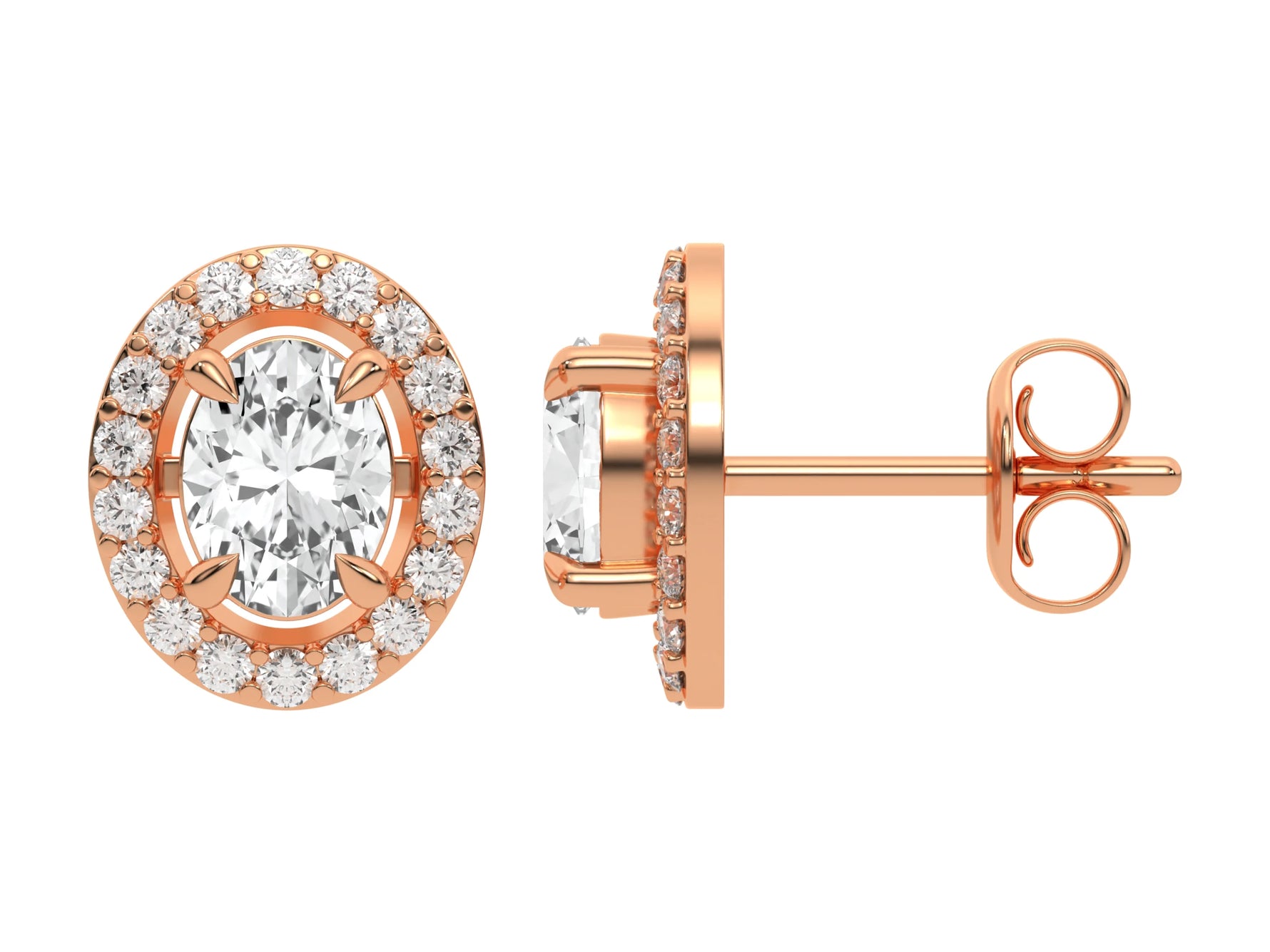 1.5 CT 18k rose gold Oval cut Diamond Halo stud Earrings set in a four prong setting