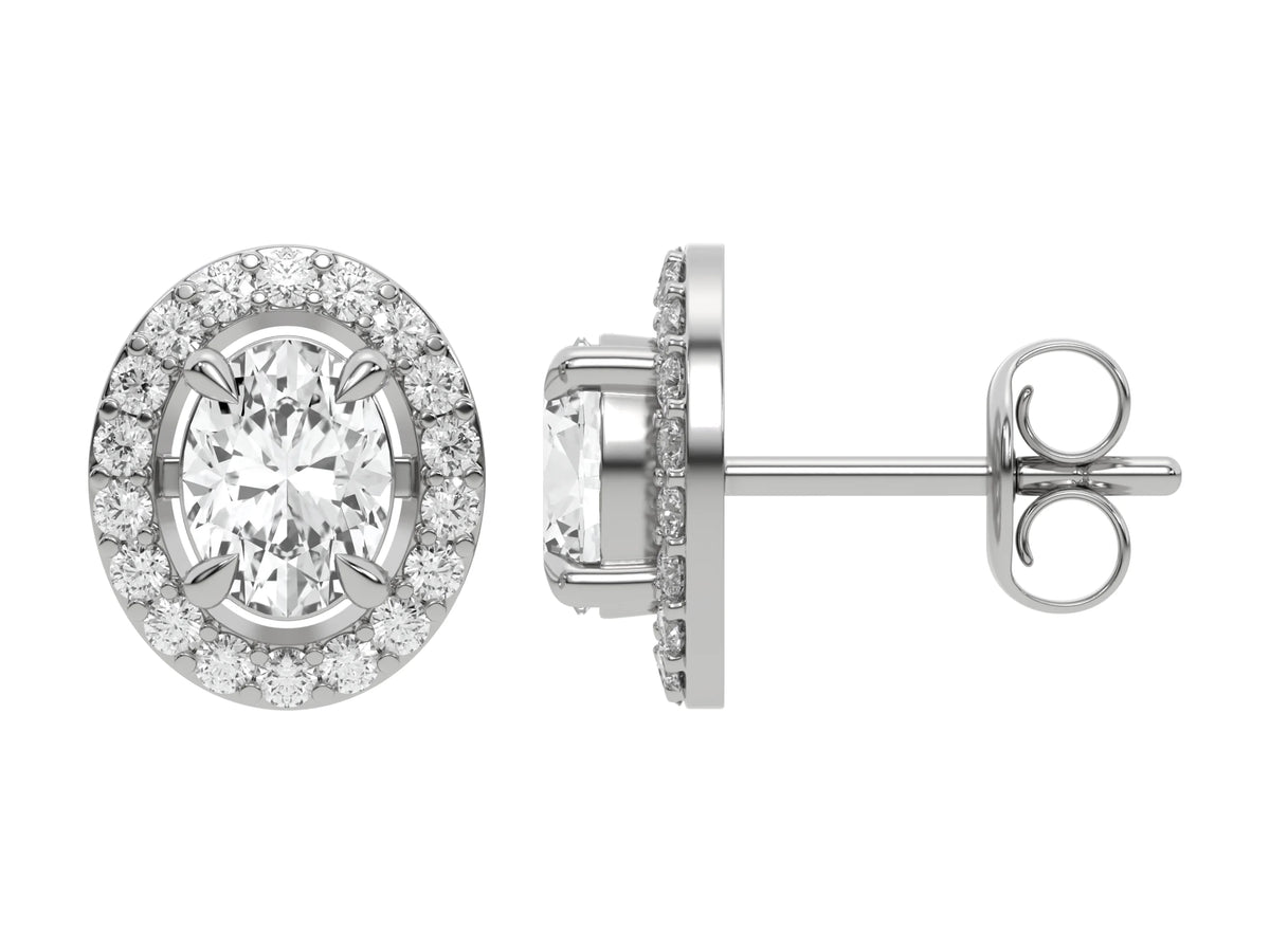 1 CT 10k white gold Oval cut Diamond Halo stud Earrings set in a four prong setting