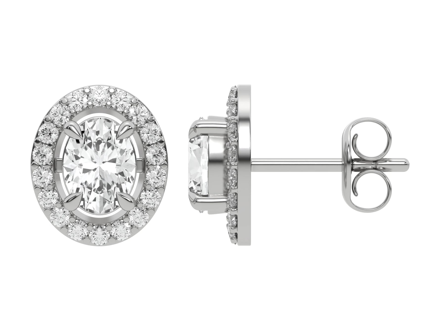 1 CT 10k white gold Oval cut Diamond Halo stud Earrings set in a four prong setting