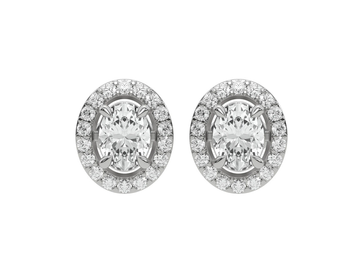 18k White  gold Oval cut Diamond Halo stud Earrings set in a four prong setting